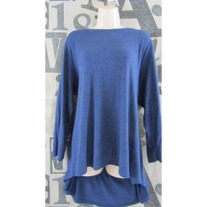 Grace Shirttail Tunic Knit Top Women XL 3/4 Sleeve Dark Blue Heather Wide Hem